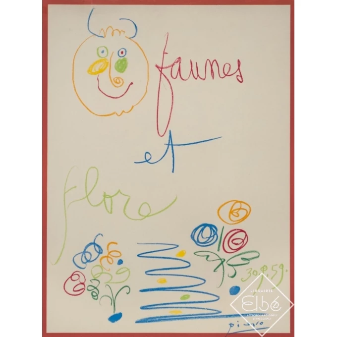 Affiche ancienne - Picasso - 1960 - Exposition Faunes et Flore Galerie Lucie Weill - 75 par 50 cm - 2