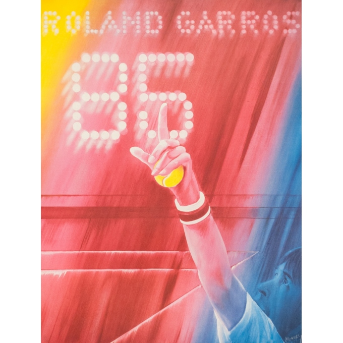 Affiche ancienne originale - Jacques Monory - 1985 - Roland Garros 1985 - 74.5 par 56.5 cm