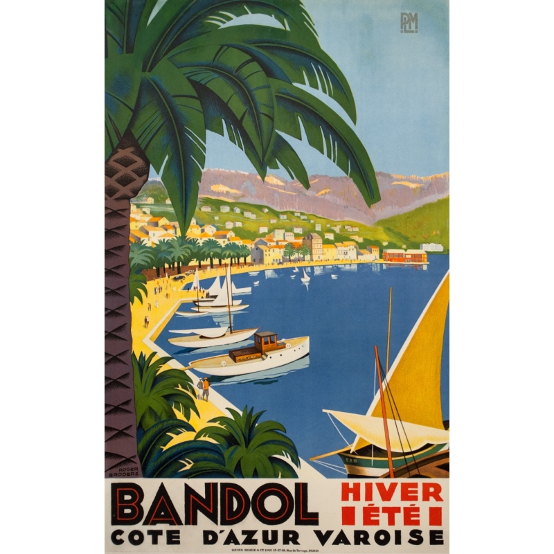 Vintage travel poster - Roger Broders - 1932 - Bandol Côte D'Azur Varoise - 39.2 by 24.4 inches