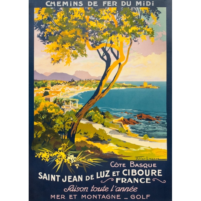 Vintage travel poster - Julien Lacaze - 1930 - Saint Jean De Luz Ciboure Côte Basque - 42.1 by 29.7 inches