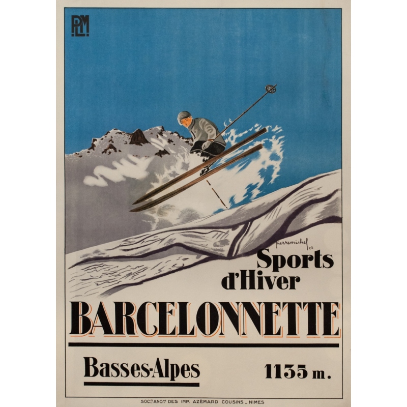 Vintage travel poster - Pierre Michel - 1928 - Barcelonette Plm Sports D'Hiver - 42.3 by 30.7 inches