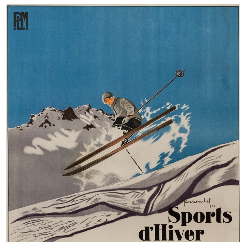 Affiche ancienne de voyage - Pierre Michel - 1928 - Barcelonette Plm Sports D'Hiver - 107.5 par 78 cm - 2