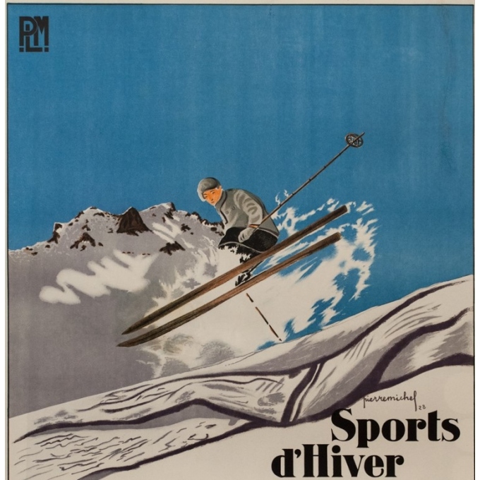 Affiche ancienne de voyage - Pierre Michel - 1928 - Barcelonette Plm Sports D'Hiver - 107.5 par 78 cm - 2