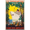 Affiche ancienne de voyage - Edouard Colin - 1950 - Ligne Des Antilles Compagnie Transatlantique French Line - 99.5 par 65 cm