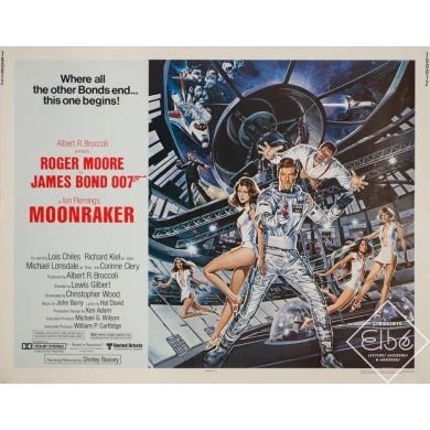 Original vintage movie poster - 1979 - Moonraker 007 James Bond - 26 by 20.1 inches