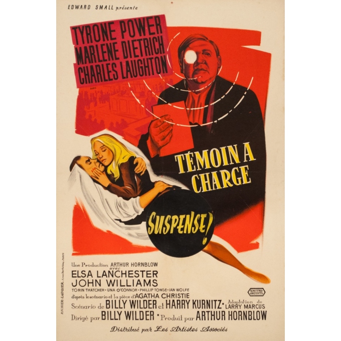 Affiche ancienne de cinéma - 1957 - Temoin A Charge Petit Format - 59 par 40 cm