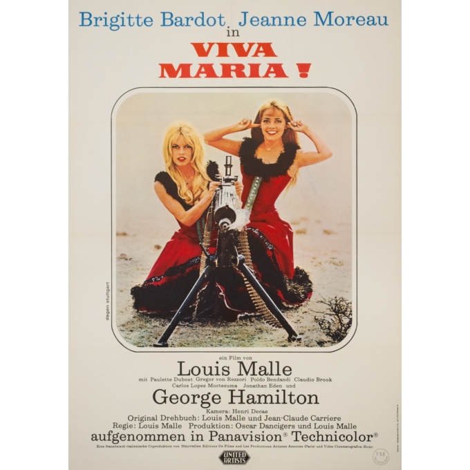 Original vintage movie poster - 1966 - Viva Maria Bardot Moreau Germany- 23.6 by 33.1 inches