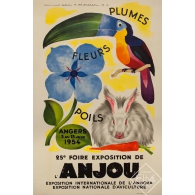 Affiche ancienne d'exposition - Jean mercier - 1953 - 25eme Foire Exposition D'Anjou - 78 par 118 cm