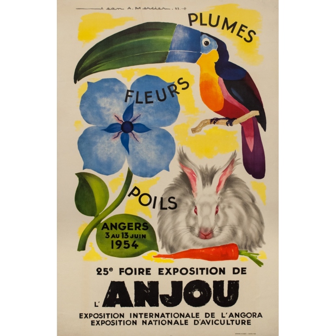 Affiche ancienne d'exposition - Jean mercier - 1953 - 25eme Foire Exposition D'Anjou - 78 par 118 cm
