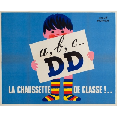 Affiche ancienne de publicité - Hervé Morvan - 1950s - A B C DD La Chaussette De Classe - 105 par 84 cm
