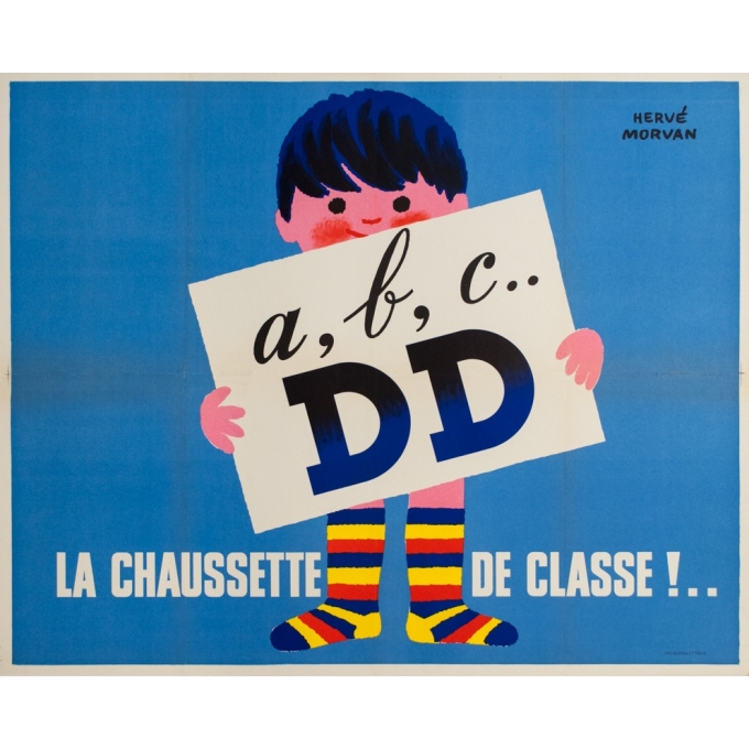 Affiche ancienne de publicité - Hervé Morvan - 1950s - A B C DD La Chaussette De Classe - 105 par 84 cm