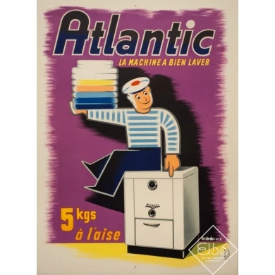 Vintage advertising poster -  - 1950s - Atlantic La Machine À Bien Laver - 31.5 by 23.2 inches