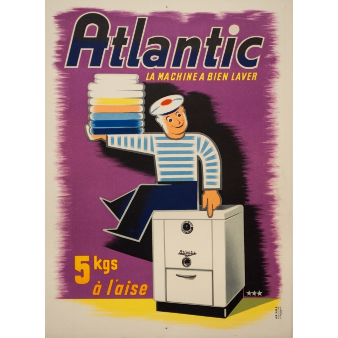 Affiche ancienne de publicité - 1950 - Atlantic La Machine À Bien Laver - 80 par 59 cm