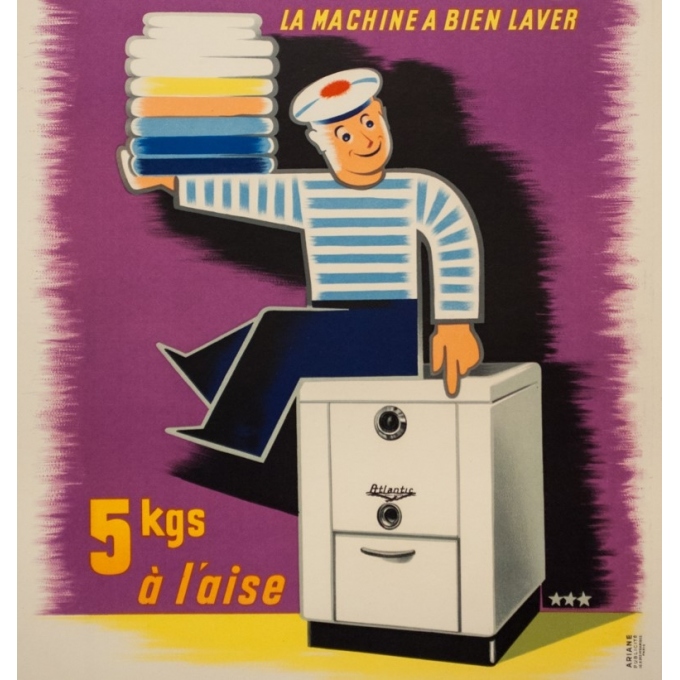 Affiche ancienne de publicité - 1950 - Atlantic La Machine À Bien Laver - 80 par 59 cm - 2