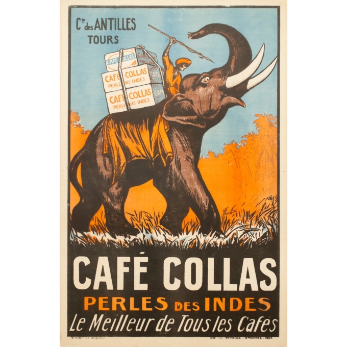 Affiche ancienne de publicité - 1927 - Café Collas Perle Des Indes - 112 par 76 cm