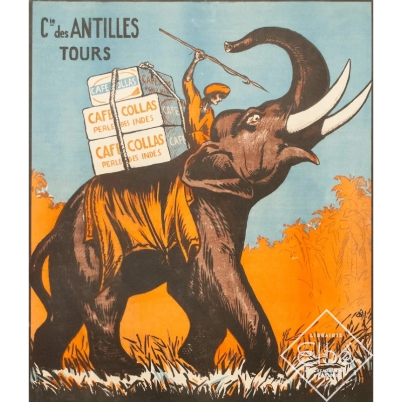 Affiche ancienne de publicité - 1927 - Café Collas Perle Des Indes - 112 par 76 cm - 2