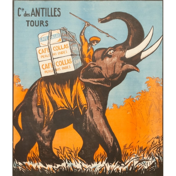 Affiche ancienne de publicité - 1927 - Café Collas Perle Des Indes - 112 par 76 cm - 2