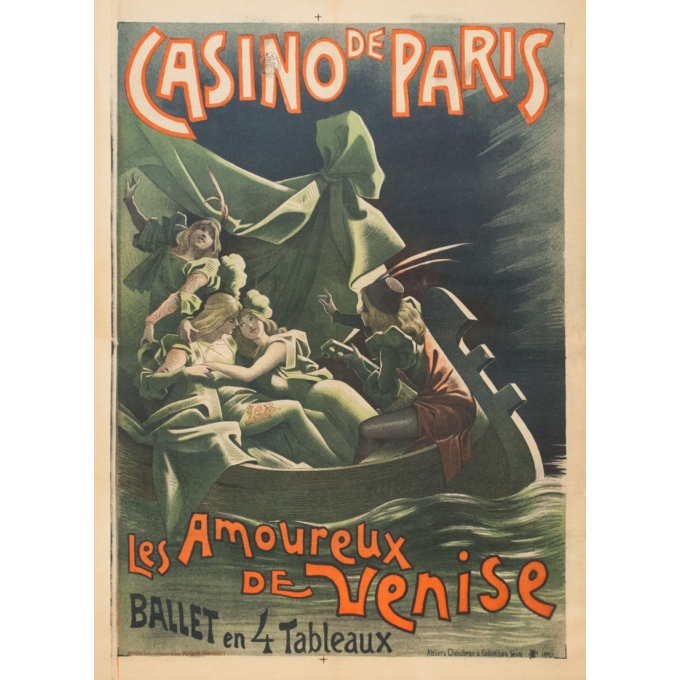 Affiche ancienne de publicité - Choubrac - 1900 - Casino De Paris Les Amoureux De Venise - 82 par 60 cm