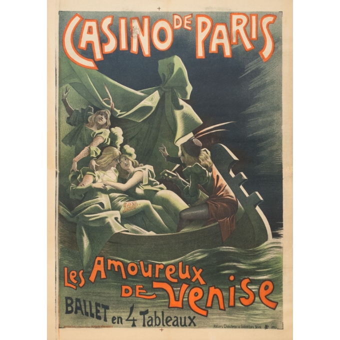 Vintage advertising poster - Choubrac - 1900 - Casino De Paris Les Amoureux De Venise - 32.3 by 23.6 inches Vintage advertising poster - Choubrac - 1900 - Casino De Paris Les Amoureux De Venise - 32.3 by 23.6 inches
