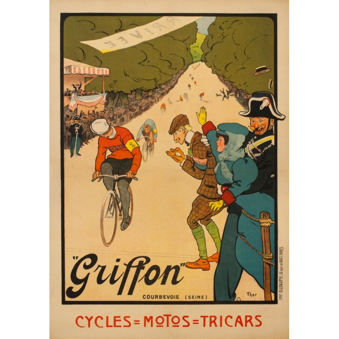 Affiche ancienne de publicité - THOR - 1910 - Griffon Cycles Velo - 107 par 76 cm