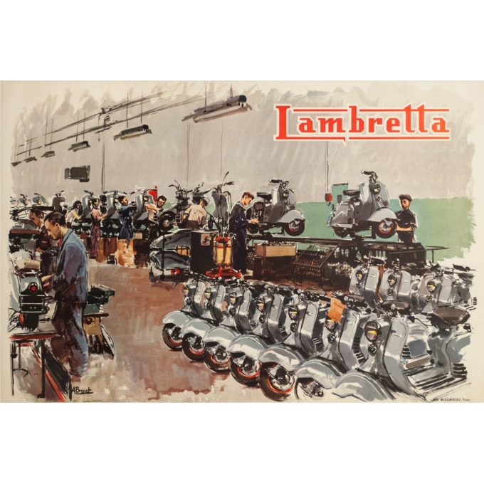 Affiche ancienne de publicité - Albert Brenet - 1950s - Lambretta - 118 par 79 cm