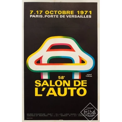 Vintage advertising poster - Hervé Morvan - 1971 - Salon De L'Auto 1971 - 41.9 by 26.4 inches