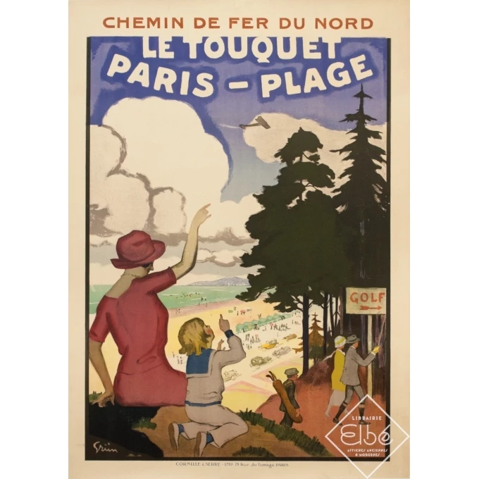 Affiche ancienne de voyage - Grün - 1925 - Le Touquet Paris Plage France Golf - 104 par 75.5 cm