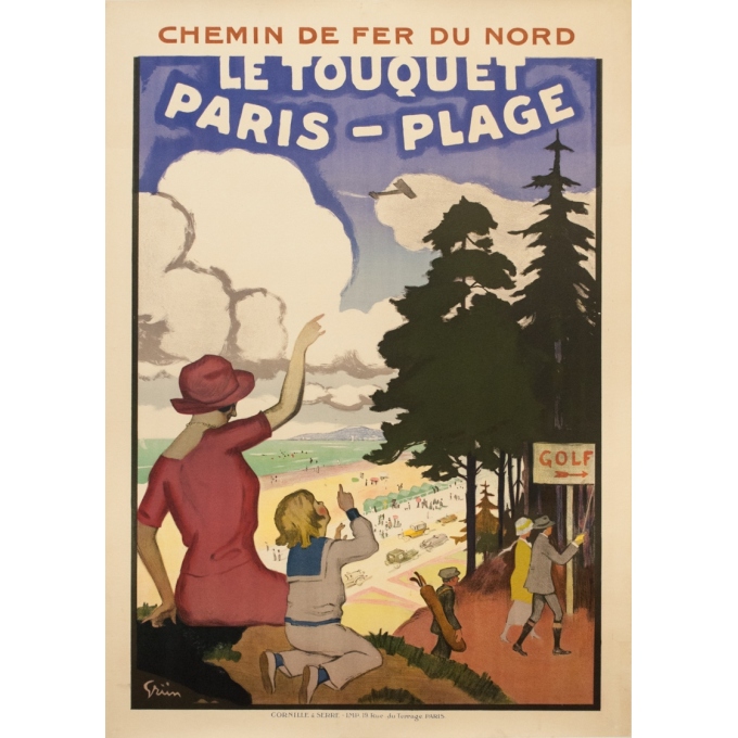 Affiche ancienne de voyage - Grün - 1925 - Le Touquet Paris Plage France Golf - 104 par 75.5 cm