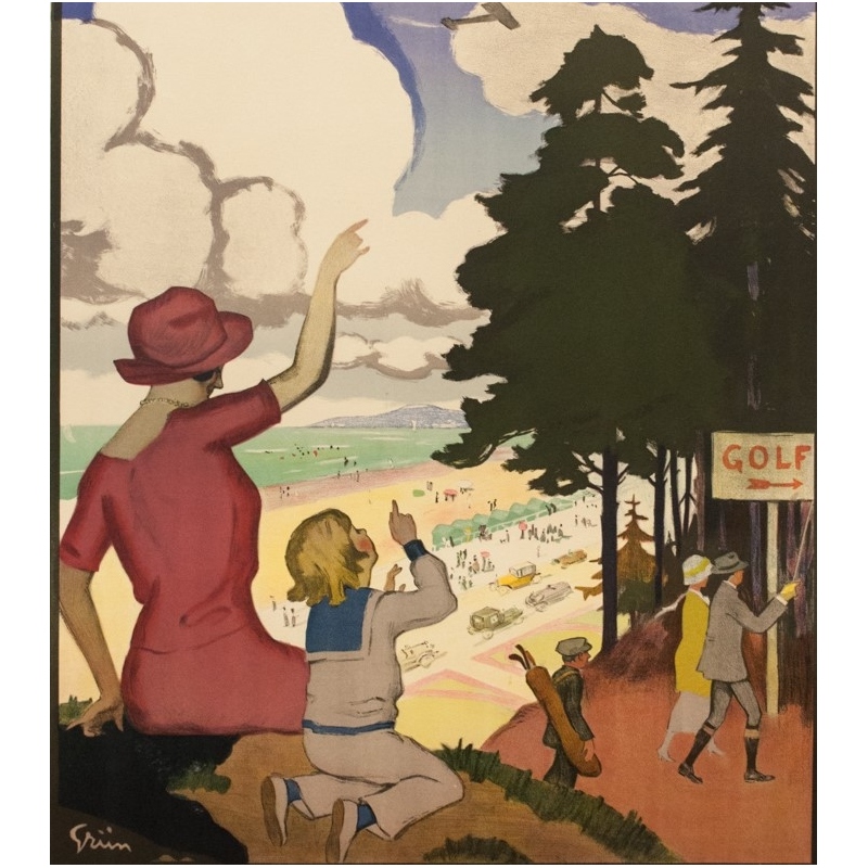 Affiche ancienne de voyage - Grün - 1925 - Le Touquet Paris Plage France Golf - 104 par 75.5 cm - 2