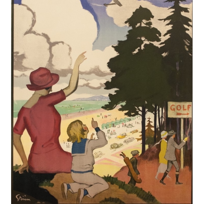 Affiche ancienne de voyage - Grün - 1925 - Le Touquet Paris Plage France Golf - 104 par 75.5 cm - 2