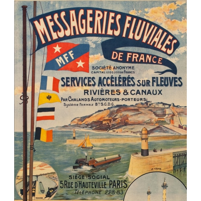 Affiche ancienne de voyage - 1920 - Messageries Fluviales De France - 117.5 par 80 cm - 2