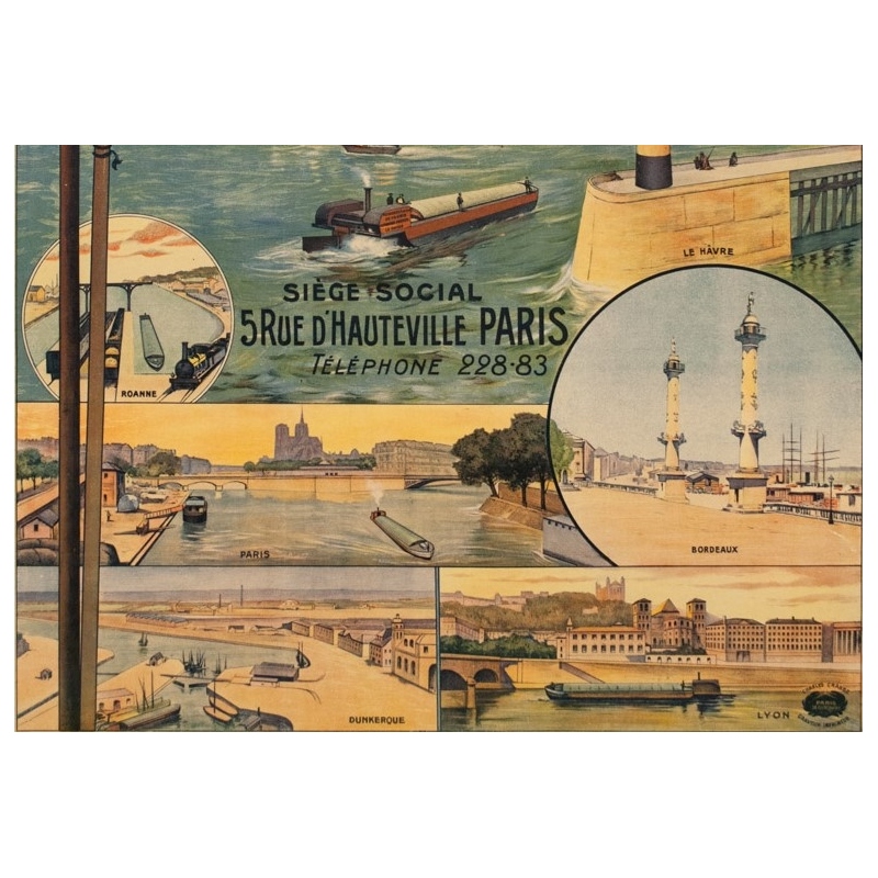 Affiche ancienne de voyage - 1920 - Messageries Fluviales De France - 117.5 par 80 cm - 3