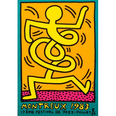 Silkscreen poster - Keith Haring - 1983 - Festival De Jazz De Montreux - 39.2 by 27.6 inches