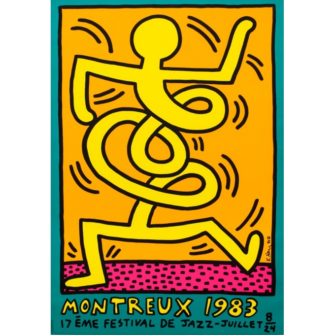 Silkscreen poster - Keith Haring - 1983 - Festival De Jazz De Montreux - 39.2 by 27.6 inches