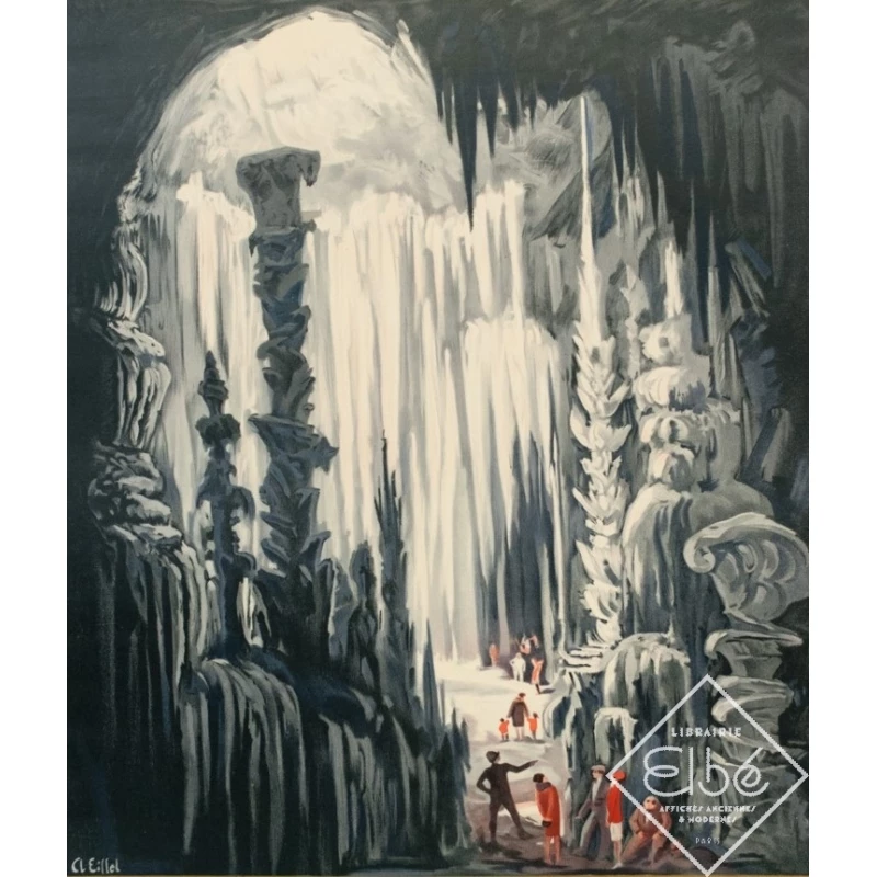 Affiche ancienne de voyage - Cl.Eiffel - 1930 - L'Aven Armand Circuit D'Auto Cars - 104 par 74.5 cm - 2