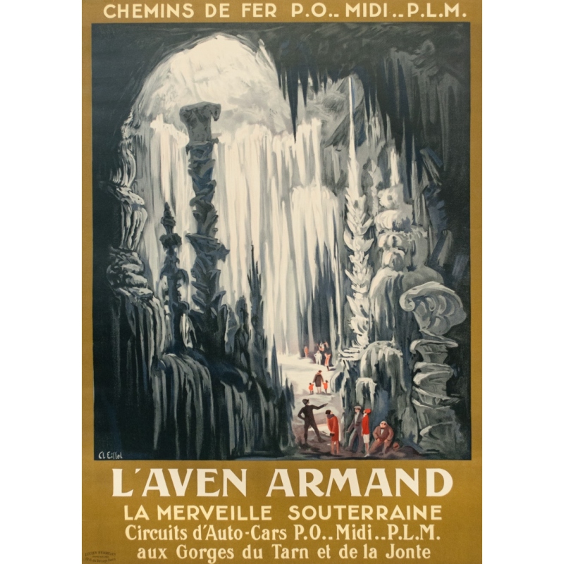 Vintage travel poster - Cl.Eiffel - 1930 - L'Aven Armand Circuit D'Auto Cars - 40.9 by 29.3 inches
