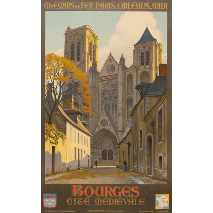 Affiche ancienne de voyage - Constant Duval - 1935 - Bourges Cathédrales Cité Médiévale - 99 par 61.5 cm