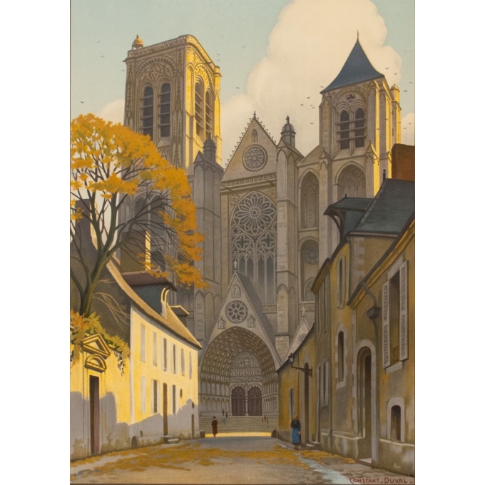 Affiche ancienne de voyage - Constant Duval - 1935 - Bourges Cathédrales Cité Médiévale - 99 par 61.5 cm - 2