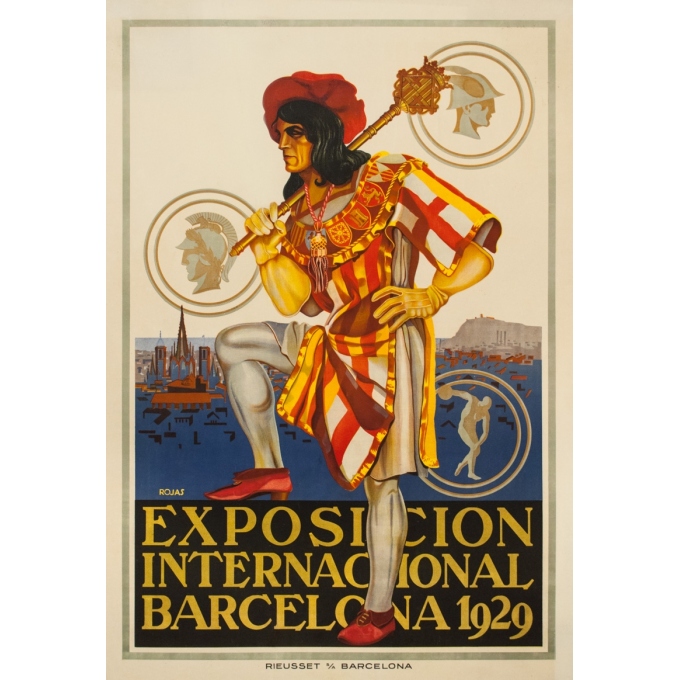 Affiche ancienne d'exposition - Rojas - 1929 - Exposicion International Barcelona - 98.5 par 68.5 cm