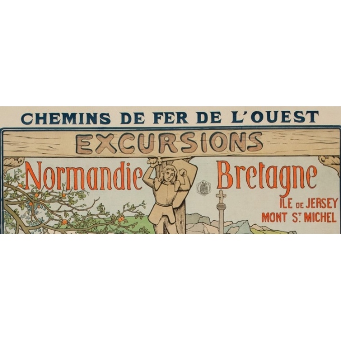 Affiche ancienne de voyage - L.Kowalsky - Circa 1895 - Normandie Bretagne Excursions Jersey Mont St Michel - 105.5 par 77 cm - 2