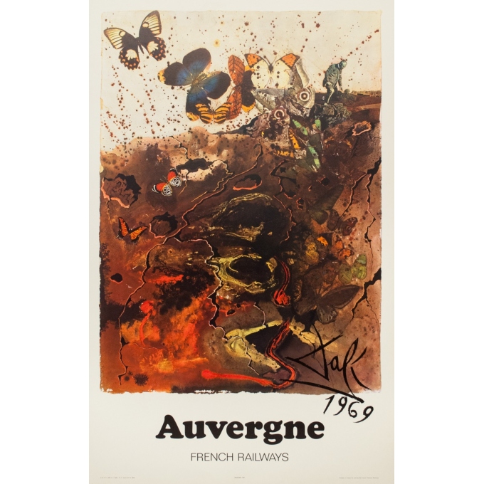 Affiche ancienne de voyage - Dali - 1969 - Auvergne French Railways - 98.5 par 62 cm