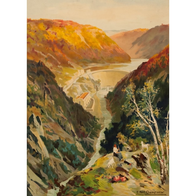 Affiche ancienne de voyage - E.Paul Champseix - 1936 - Marèges Corrèze Par Bort Ou Ussel - 97.5 par 61 cm - 2
