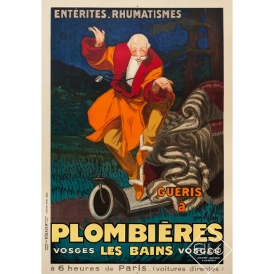 Affiche ancienne de publicité - Jean d'Ylen - 1931 - Plombières Vosges Les Bains - 107.5 par 77.5 cm
