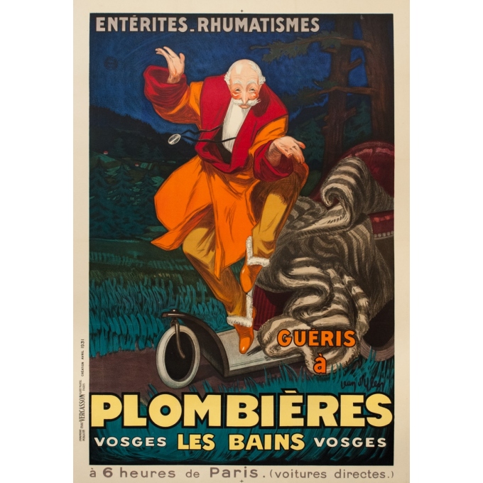Affiche ancienne de publicité - Jean d'Ylen - 1931 - Plombières Vosges Les Bains - 107.5 par 77.5 cm