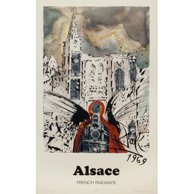 Vintage travel poster - Dali - 1969 - Alsace French Railways - 38.8 by 24.4 inches