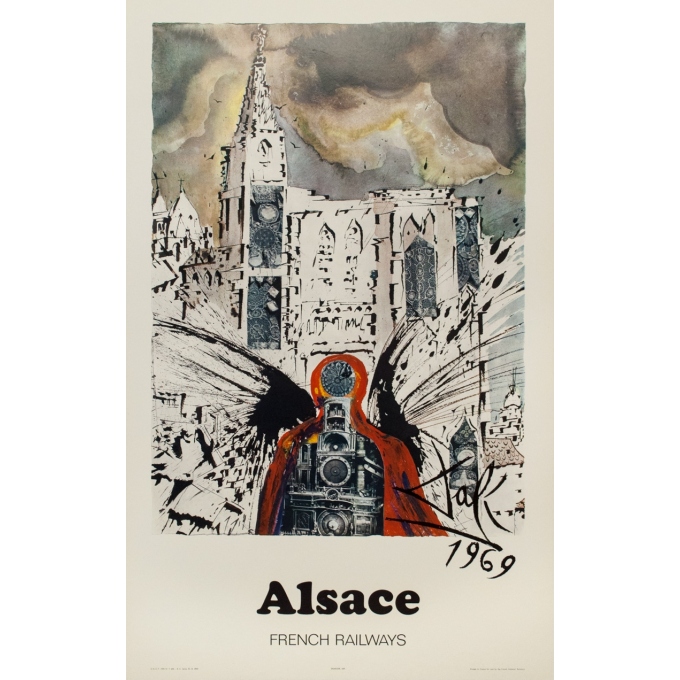 Affiche ancienne de voyage - Dali - 1969 - Alsace French Railways - 98.5 par 62 cm