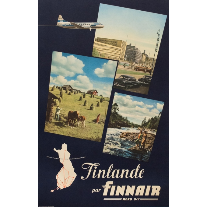 Affiche ancienne de voyage - 1955 - Finlande Par Finnair - 97 par 61.5 cm