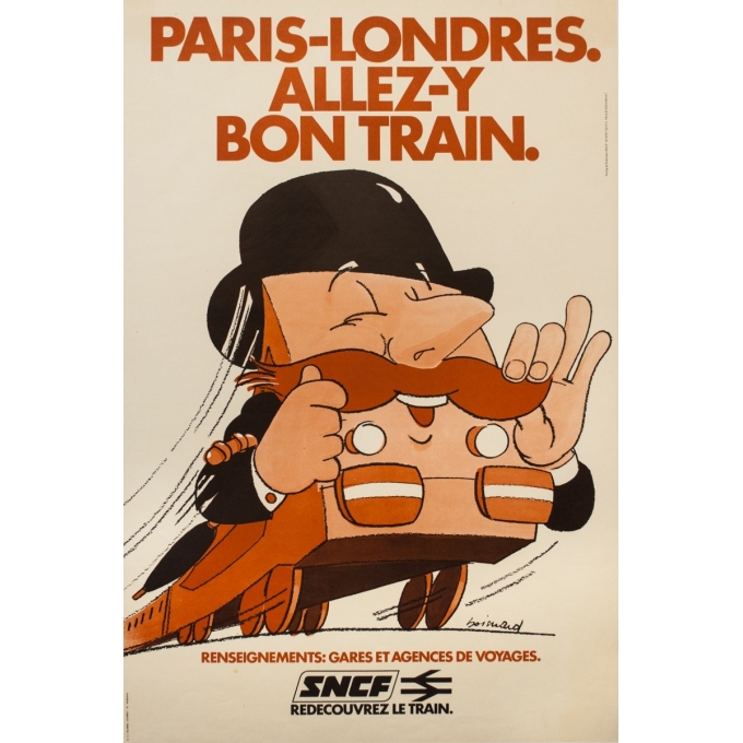 Affiche ancienne de voyage - Boisuard - 1978 - Sncf Paris Londres Allez Y Bon Train - 114.5 par 77 cm