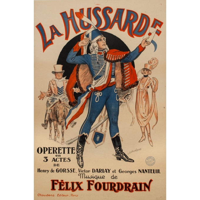 Affiche ancienne d'exposition - LD Valverane - 1925 - La Hussarde Operette Felix Fourdrain - 117 par 78 cm
