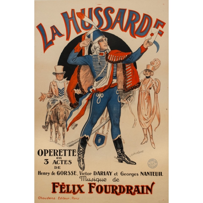 Vintage exhibition poster - LD Valverane - 1925 - La Hussarde Operette Felix Fourdrain - 46.1 by 30.7 inches Vintage exhibition poster - LD Valverane - 1925 - La Hussarde Operette Felix Fourdrain - 46.1 by 30.7 inches